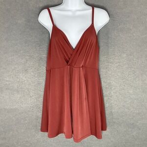 Torrid Top‎ Sz 0 (L) Sleeveless V-Neck Rust Red Babydoll Flowy Stretch Tunic